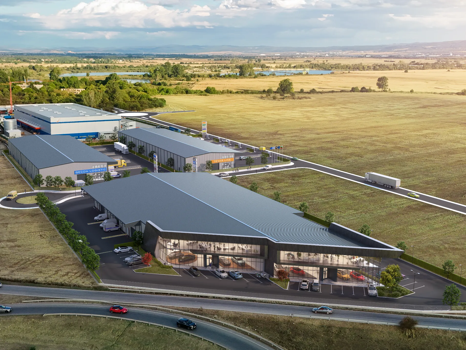 Warehouse halls with loading yards
